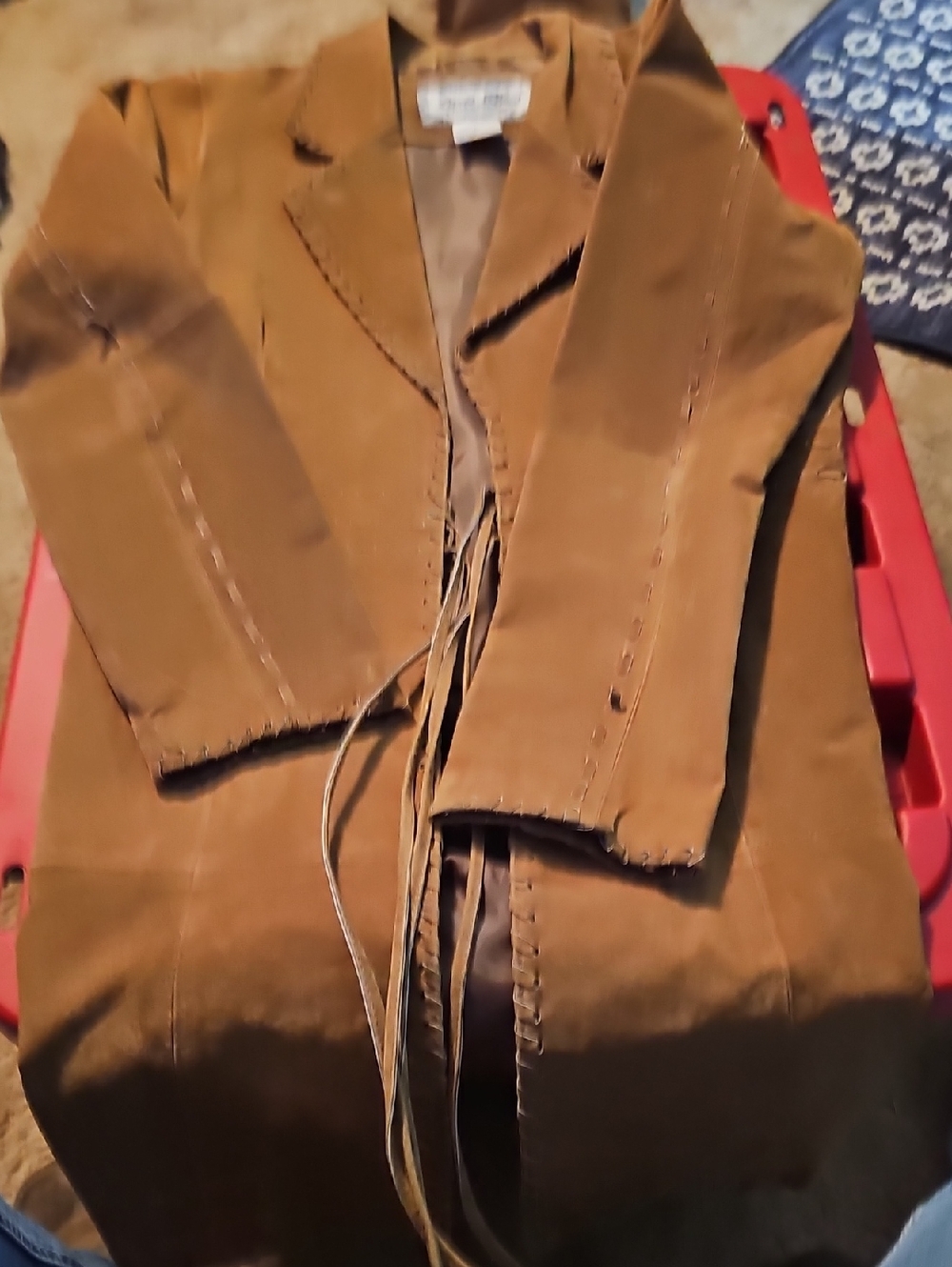 Paris Blues Brown Suede Trench Coat with Fringe Tie